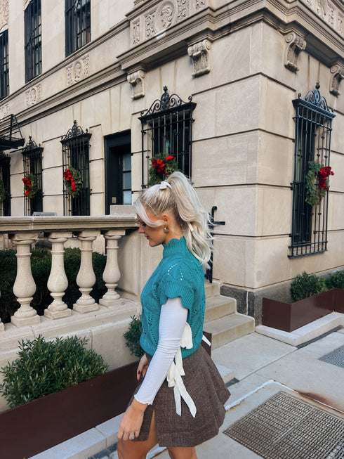 Bow Babe Sweater Top// Teal